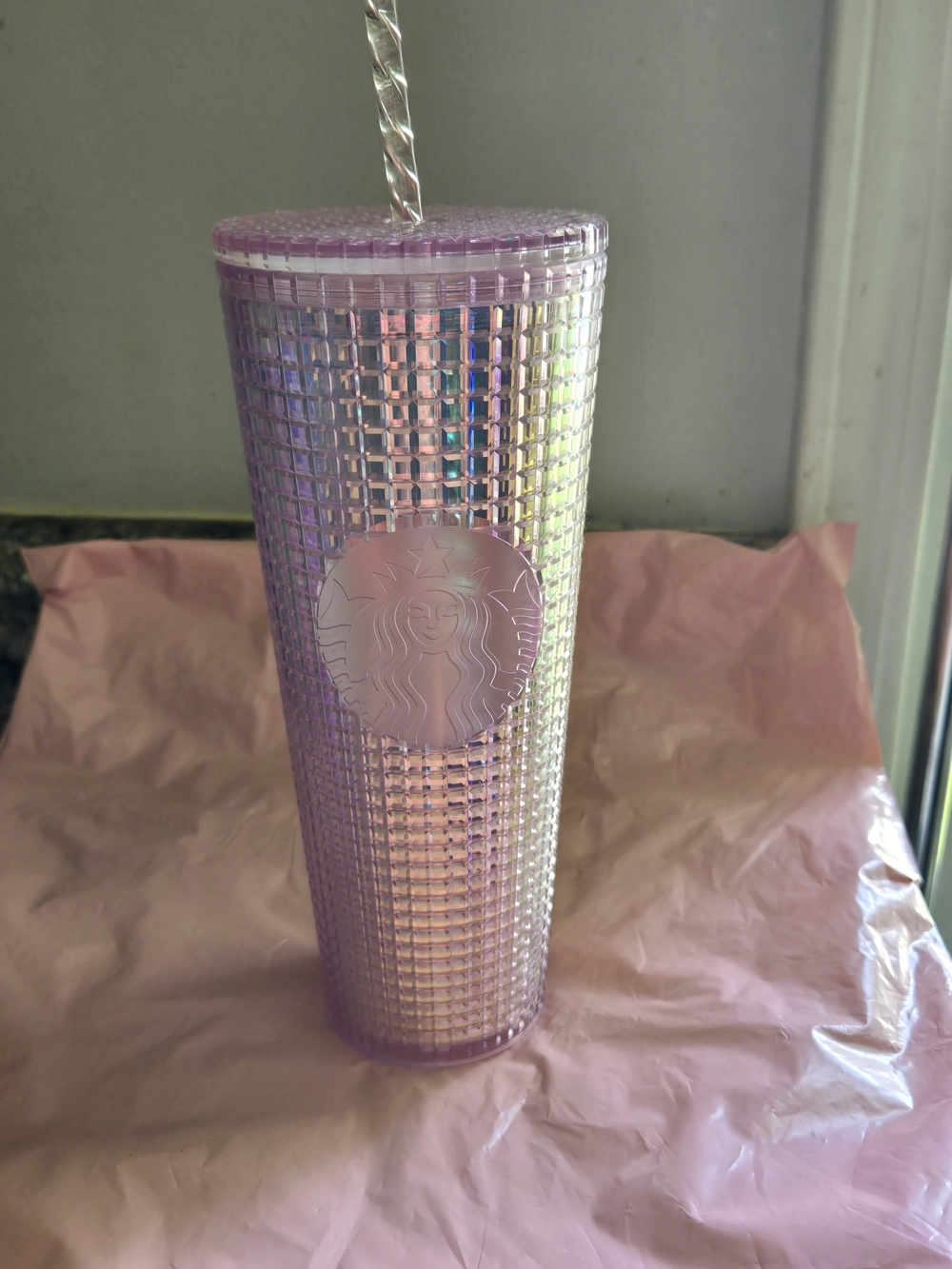 Starbucks Iridescent Pink Studded Tumbler with Twisted Straw